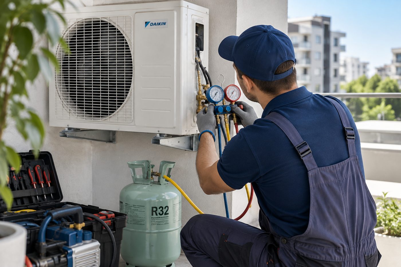 Încărcare cu freon R32 la unitatea exterioară, cu manometre profesionale